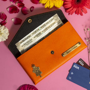 Personalized Orange Color Ladies Clutch With Charm