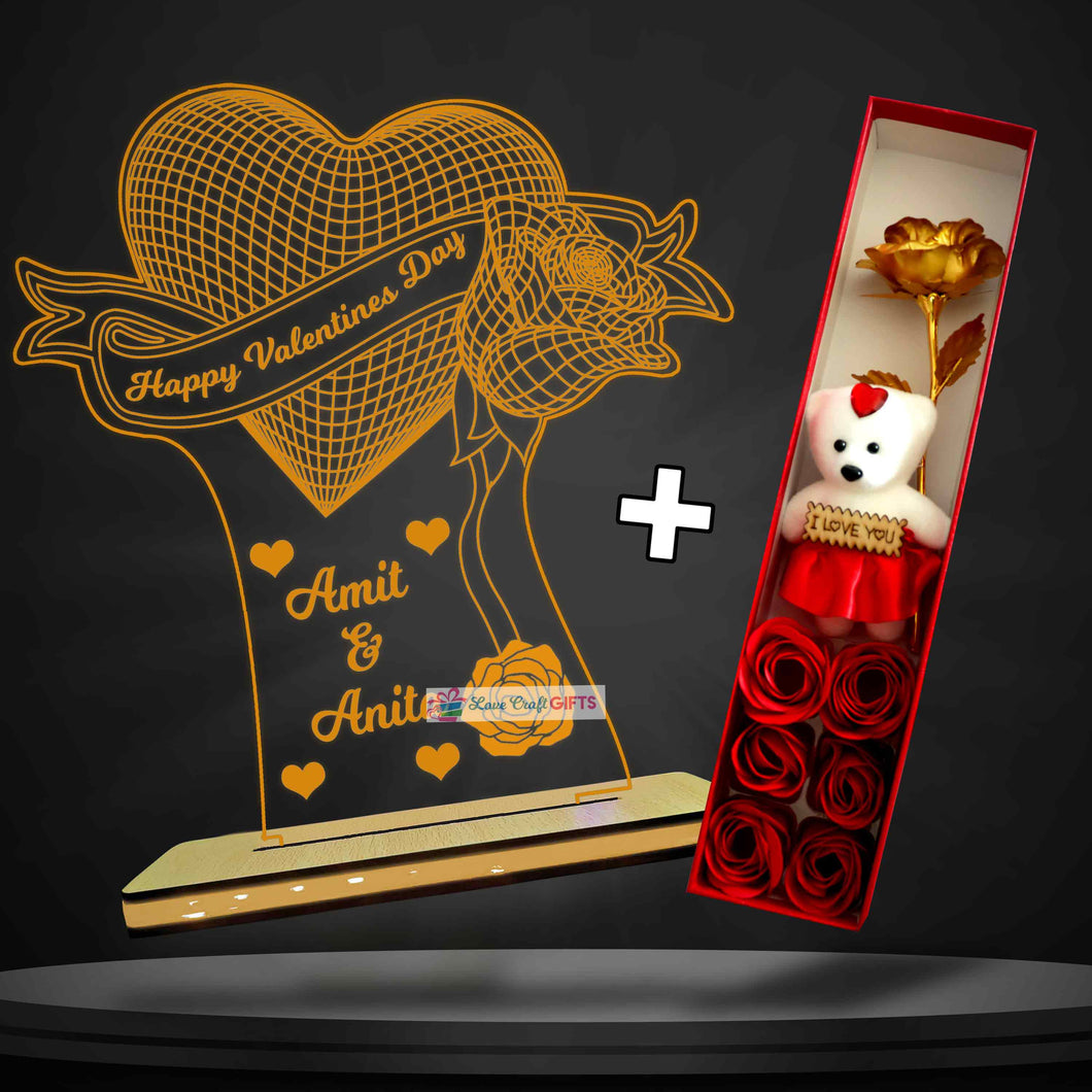 VALENTINE SPECIAL ACRYLIC LAMP AND TEDDY BOX COMBO | love craft gift