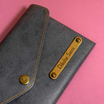 Personalized Dark Gray Color Ladies Clutch With Charm