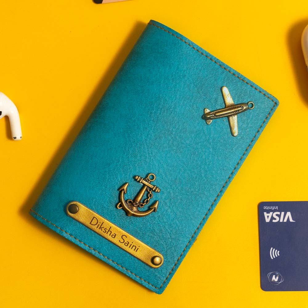 Customized Blue Passport Cover With Name & Charm