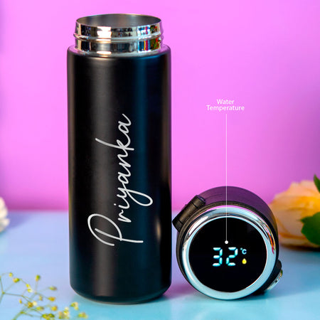 Customized Black Smart Temperature Water Bottle | Love Craft Gifts