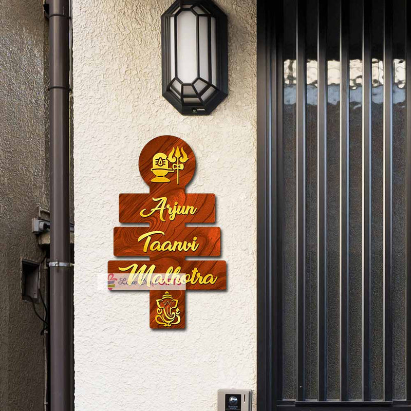 Shiv Ji Wooden Home Name Plates-12x15"