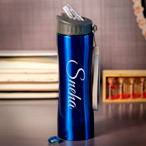 Customized Blue Stainless Sipper Water Bottle |Love Craft Gifts