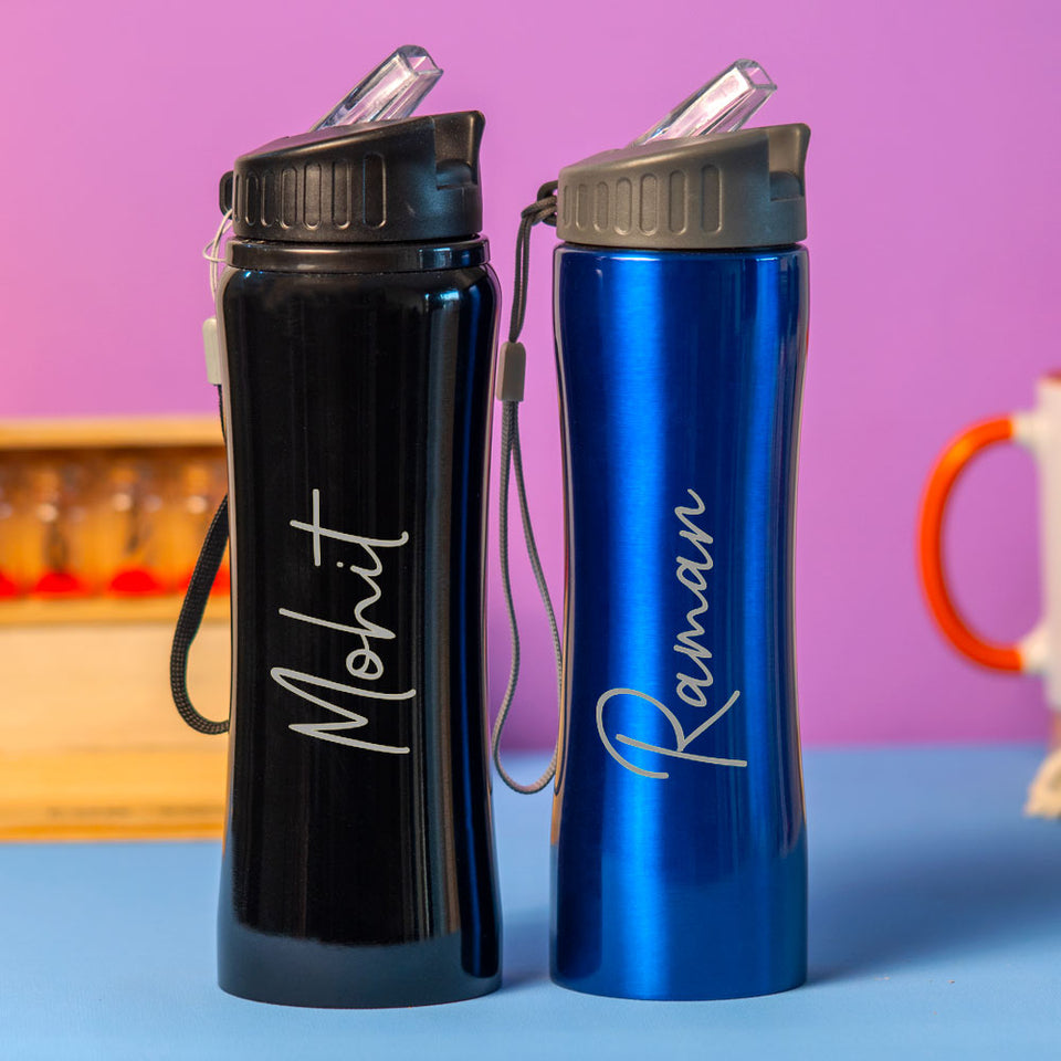 Customized Black Stainless Sipper Water Bottle |Love Craft Gifts