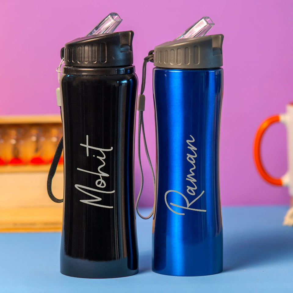 Customized Blue Stainless Sipper Water Bottle |Love Craft Gifts