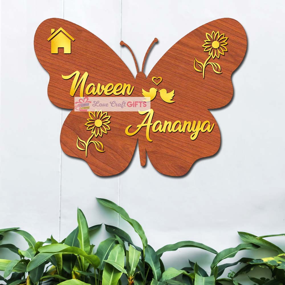 Butterfly Wooden Home Name Plates