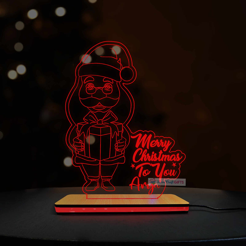 Personalized Merry Christmas Santa LED Lamp | Custom Name Acrylic Christmas Decoration with Warm Orange Light | Love Craft Gifts™