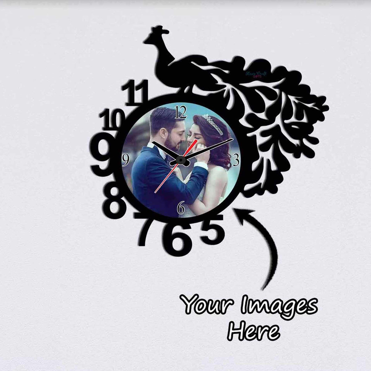 Peacock Wooden Photo Wall Clock