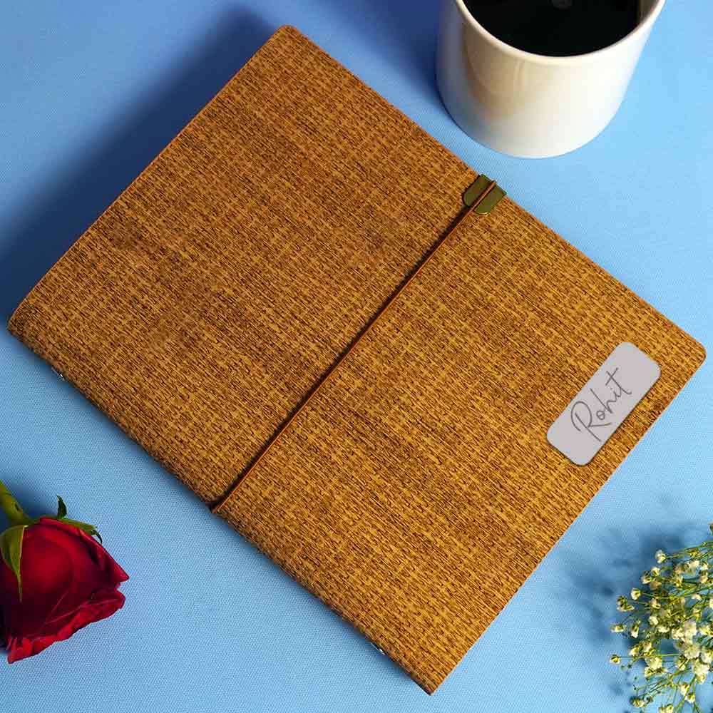Personalized Fabric Texture Diary Notebook with Custom Name Plate | Premium Executive Journal for Office, Study & Daily Planning - A5 Size | Love Craft Gifts™