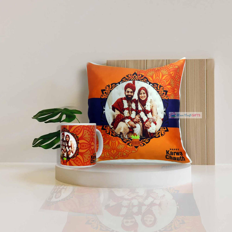 MUG AND CUSHION COMBO | KARWA CHAUTH GIFTS | LOVE CRAFT GIFTS - 0