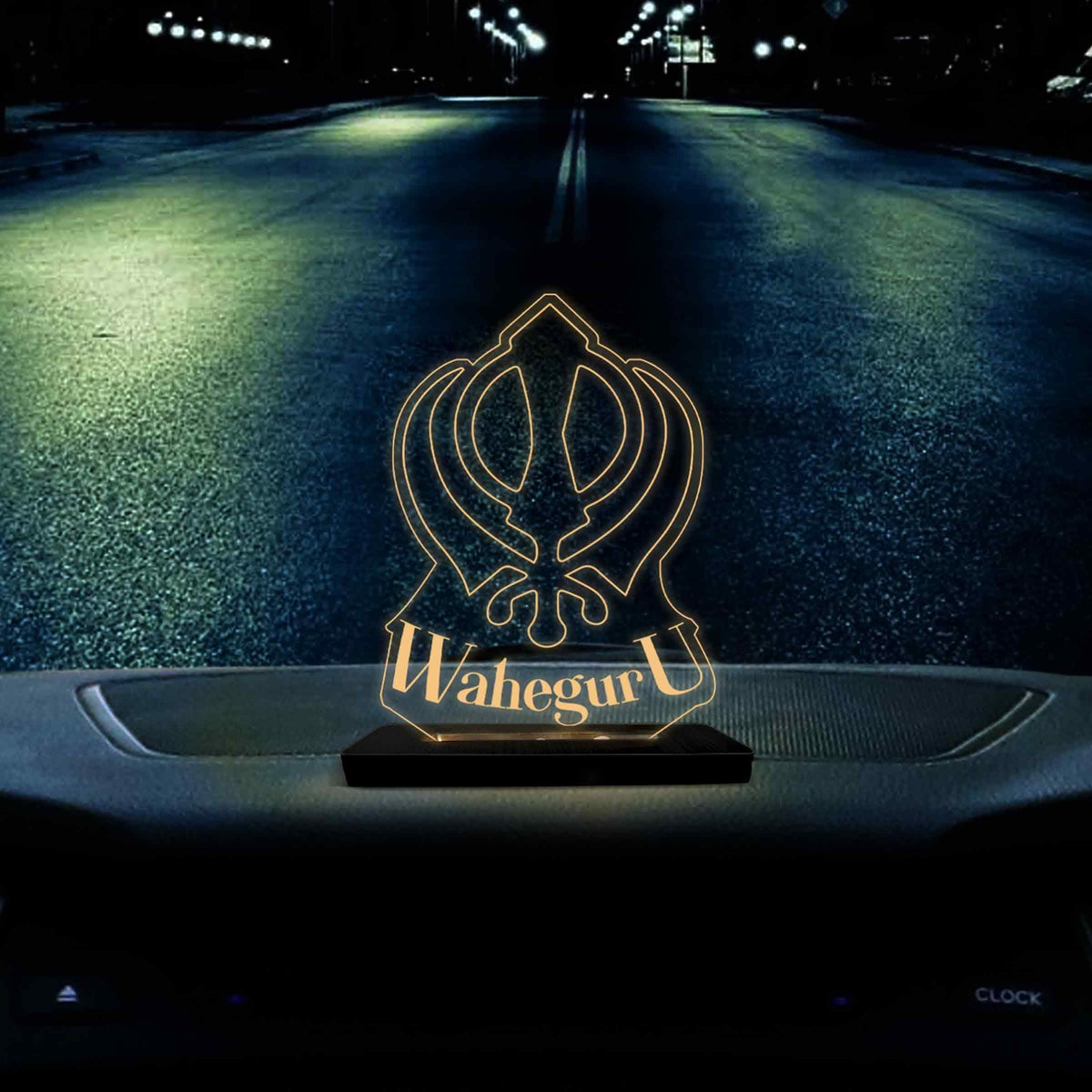 Waheguru LED Car Dashboard Lamp – Premium Sikh Acrylic Dashboard Light for Car Interior Decor, Spiritual Gift for Family & Divine Travel Companion | LoveCraftGifts™